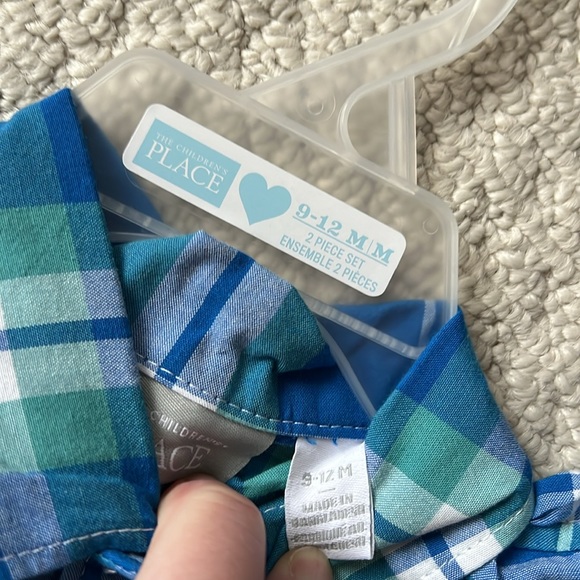 NWT - Plaid Poplin 2 piece outfit set.  Size 9-12 months. - Picture 8 of 9